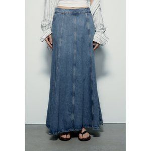 ZARA ZW LONG DENIM SKIRT size L bloggers fave